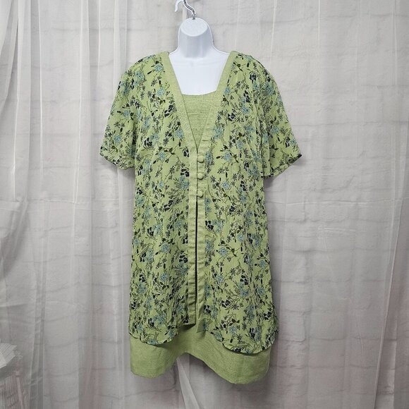 Studio 1940 Green Blue Floral Layered Dress Boho Cottagecore Shift 28W - Picture 1 of 12